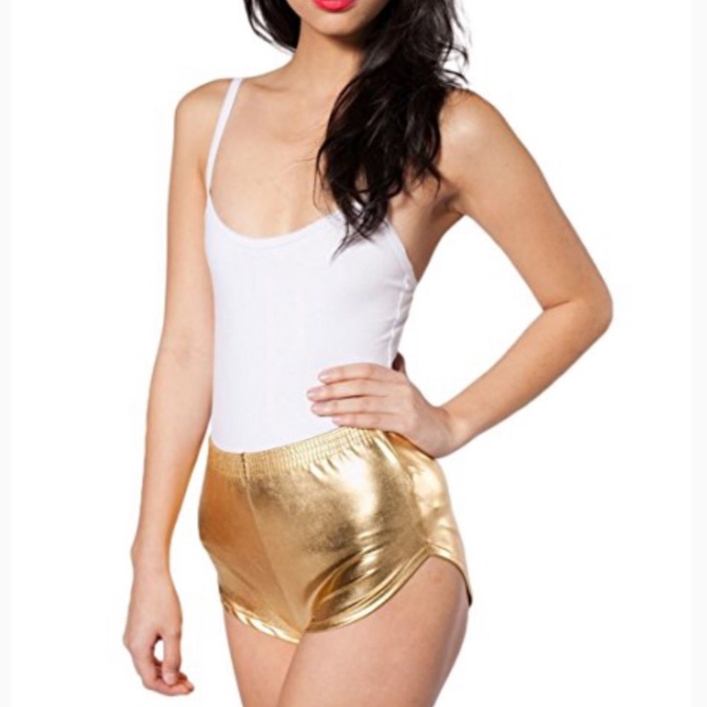 American Apparel Gold Shiny Hot Pant Shorts